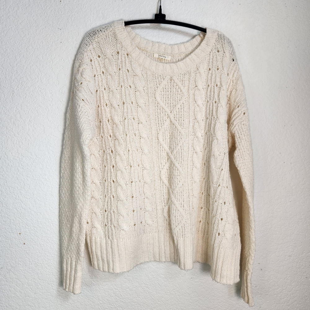 Maurices Soft Cream Cabkeknit Crewneck Cotton Blend Sweater, Size S